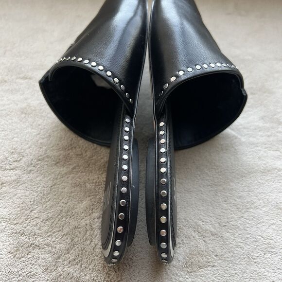 Paige Alia Black Leather Mule Slide Flats Women 7 Silver Stud Pointed Toe Casual - Picture 6 of 15